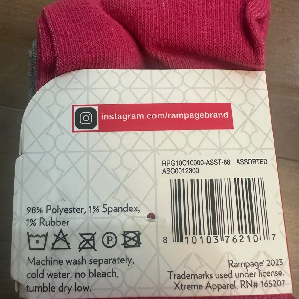 Rampage Black and Pink Girl's Crew Socks - 10 Pack